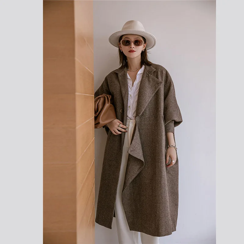 Шерстяное женское пальто с рукавом летучая мышь, необычное осеннее и зимнее Новое Женское шерстяное пальто, модная повседневная женская одежда