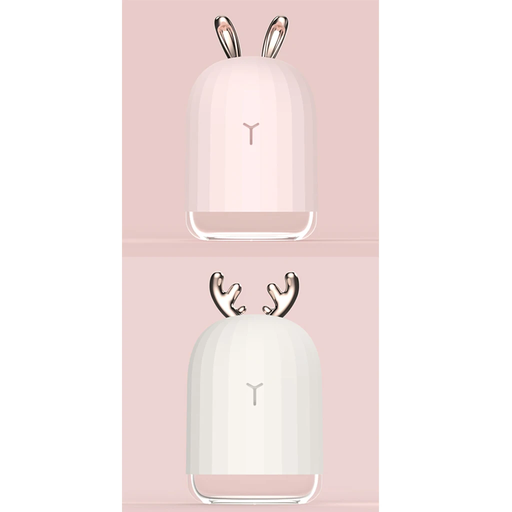 2Pcs Pink&White Ultrasonic USB Air Humidifier Travel Car Aroma Diffuser Cool Mist Maker with LED Nightlight 220ml