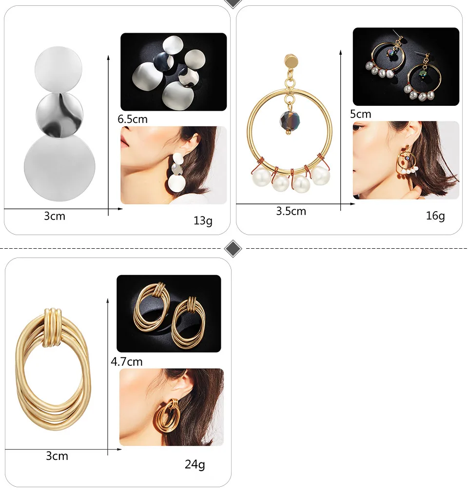 Elegant Metal Ball Silver Gold Color Round Circle Rhinestone Drop Earrings For Women Girl Simple Imitation Pearl Women's Earrings Jewelry Fashion Cubic Dangling Hanging Earring (5)