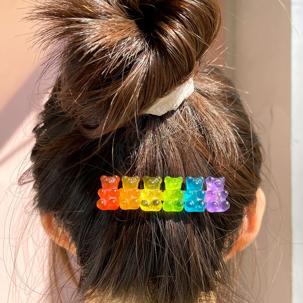 2022 Rainbow Cartoon Hairpin Candy Color Gummy Bear Hair Clip Girls Kids Lovely Duckbill Clip Accessori Per Capelli Coreani Quotidiani Selvatici