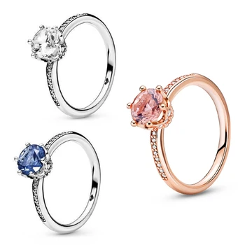 

Authentic 925 Sterling Silver Ring Shiny Elegant Crown Inlaid Gemstone Ring Suitable For Women'S Wedding Original Jewelry