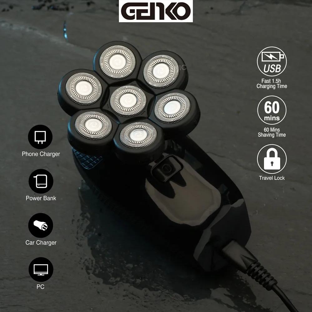 GENKO Shaver For Men 7D Independently 7 Cutter Floating Head Waterproof Electric Razor Wet And Dry Trimmer For Man electric shaver electric razor