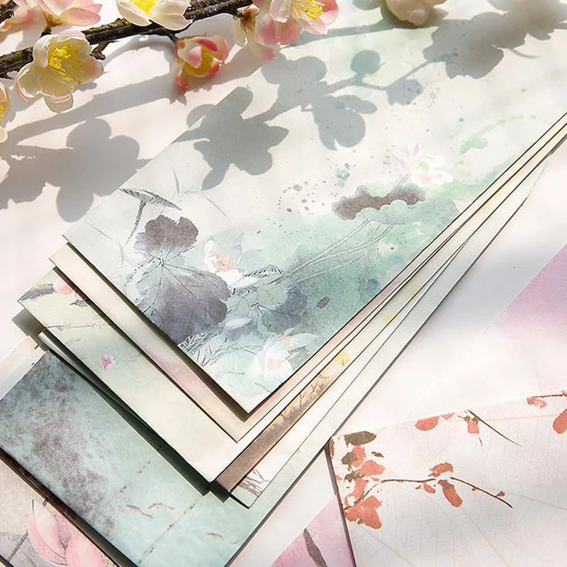 5 шт./компл. Винтаж китайский Стиль пейзаж с цветочным принтом в виде лотоса и Бумага конверты открытки, поздравительная открытка крышка канцелярские школьные подарки