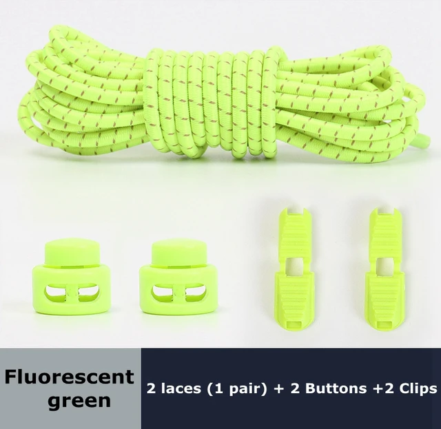 1Pair Colored Dots Round Shoelaces Elastic Plastic Lock Hiking Sports No Tie Shoelace Adult Children Shoe Accessories Lazy Lace Fluorescent green