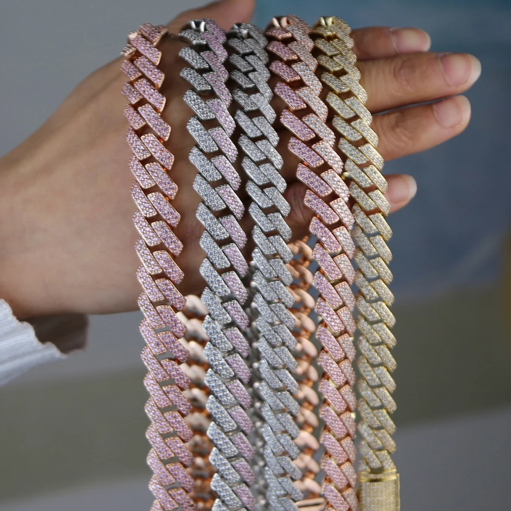 

2020 New Hip Hop Miami Cuban With Colorful Cz Paved Gold and Silver color Wide Band Bling Rap Chain Necklace For Women Jewelry