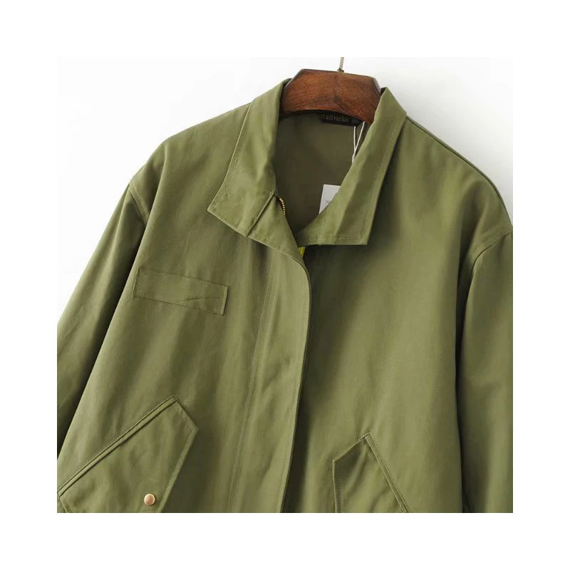 Модная женская куртка Za с вышивкой ArmyGreen, Женская куртка с карманами на молнии, модное повседневное осеннее Женское пальто средней длины, верхняя одежда