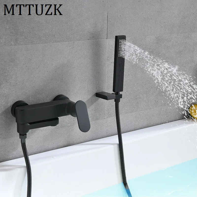 

MTTUZK Mtte черный латунный Смеситель для ванны с ручными смесителями смеситель горячей и холодной воды Набор смесителей для ванны и душа с настенным креплением