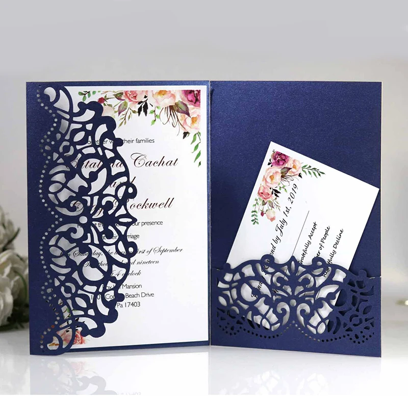 50pcs Hollow Elegant Laser Cut Wedding Invitation Card Greeting Customize Business With RSVP Party Decoration | Дом и сад