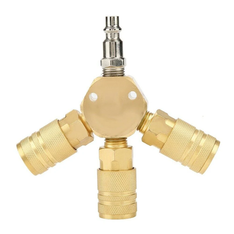 

3-Way Hex Style Air Manifold with 3 Pieces Brass Industrial Coupler and Air Compressor Hose Accessories Quick Connect Fittings