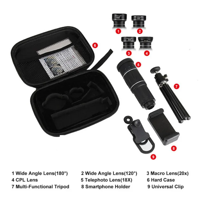 Professional Camera Lens Kit Telephoto Macro Wide Angle Lenses Tripod Set OD889