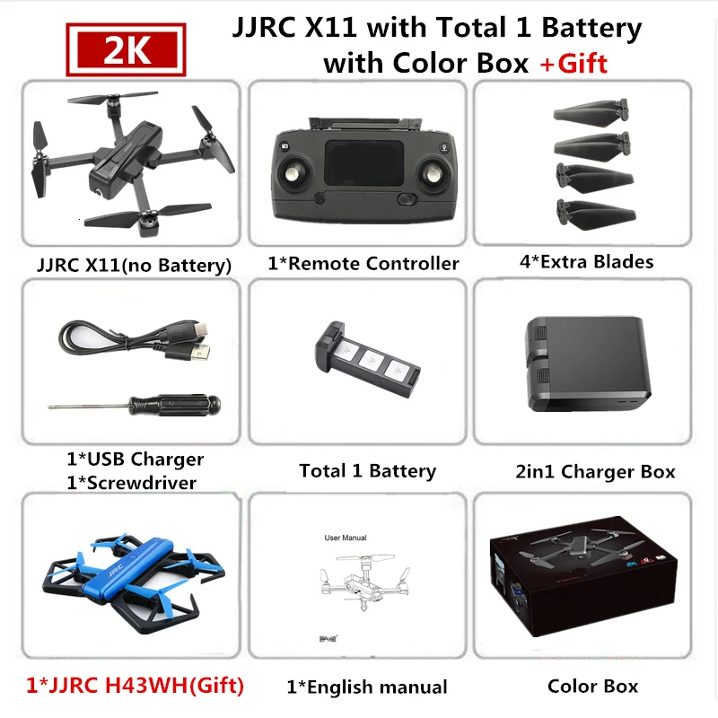 B1 Color Box JJRC X11 gps Радиоуправляемый Дрон Квадрокоптер с 5G WiFi 2K HD камера 20 минут Летающий бесщеточный Квадрокоптер Следуйте за мной Дрон VS B4W F11 - Цвет: B1 Color Box