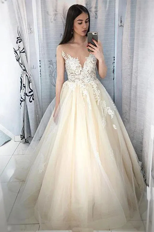

Simple Wedding Dresses Vestidos De Novia Illusion Cap Sleeves Bridal Dress A-line Lace Bodice Floor Length Wedding Gowns
