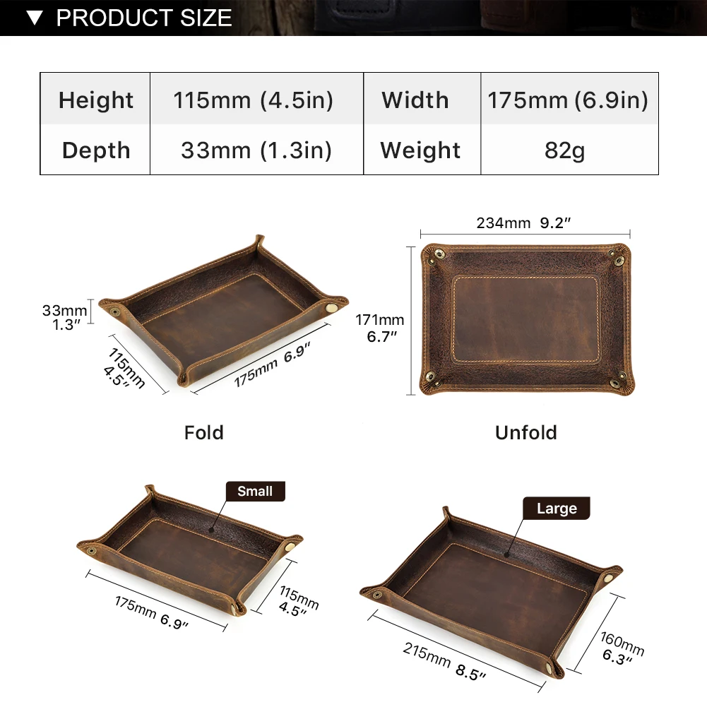 Leather Storage Pouch Genuine Leather Desktop Storage Tray For Jewelry Key