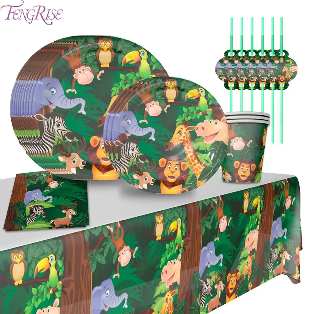 

Disposable Tableware Set Jungle Animals Birthday Party Decoration Kids Safari Party Decor Jungle Party Supplies Baby Shower