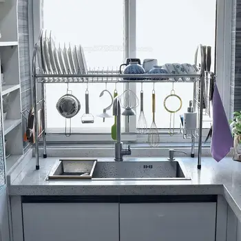 

304 Stainless Steel Dish Rack Sink Sink Drain Rack Kitchen Rack Cupboard Tableware Storage Box