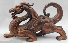 Бесплатная доставка <4 "Китайская народная фэншуй красная бронза Fu Foo Pixiu Единорог зверь Kylin статуя(China)