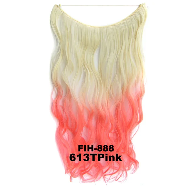 24inch 50grams 100grams Synthetic Hair Extension Gradual Color Brown Gray Blonde String Halo Hairpieces Extensions 50g-613TPink-wavy