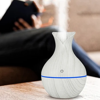 

130Ml Mini Electric Air Humidifier Usb Charge Aroma Diffuser Ultrasonic White Wood Grain with 7 Color Led Light for Home