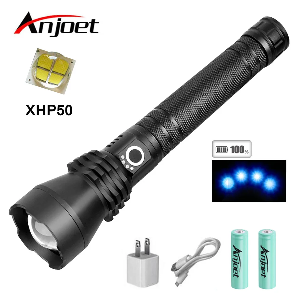 

Anjoet Lamp xhp50 powerful led Tactical flashlight usb Zoom torch 18650 26650 Rechargeable battery Light Camping hunting