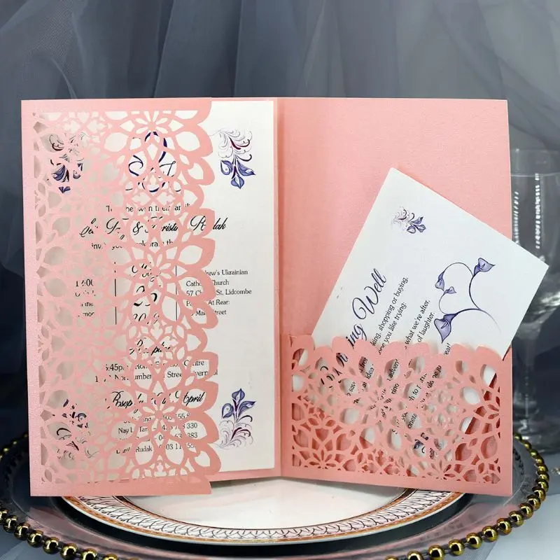  10pcs/set Laser Cut Hollow Luxury Floral Wedding Invitations Card Elegant Lace Favor Print Wedding  - 4.00036E+12