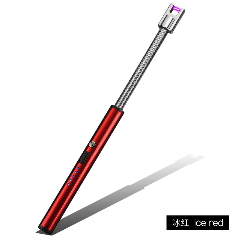 Наружная USB Электронная кухонная зажигалка перезаряжаемая плазменная сигаретная дуговая Зажигалка Ветрозащитная беспламенная длинная Зажигалка для свечей гаджеты - Цвет: Ice Red