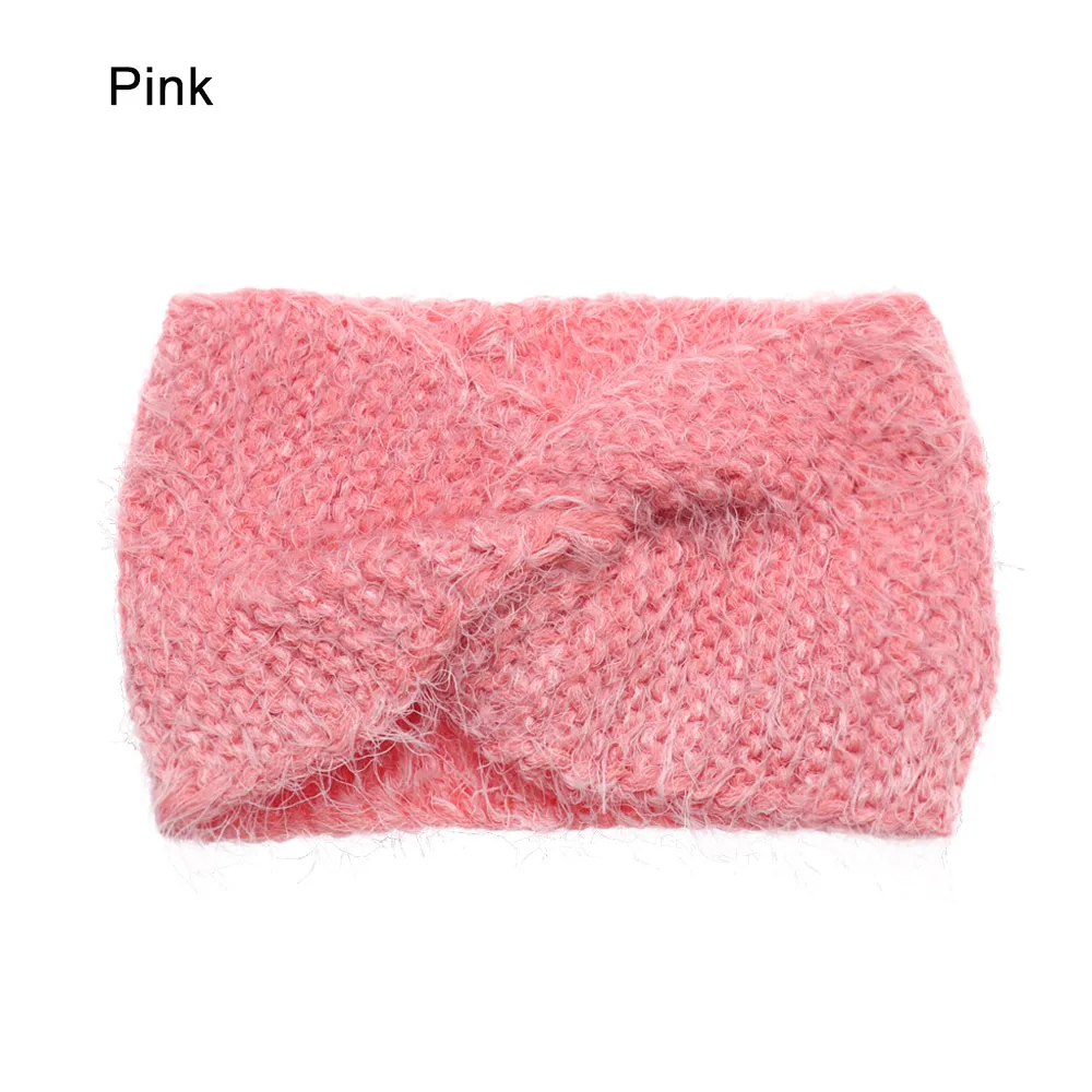 Type 01-Pink 1 шт., женские плюшевые повязки на голову из искусственного бархата, теплые вязаные повязки на голову с перекрестными узорами, женские вязаные повязки на голову, аксессуары для осени и зимы - Цвет: Type 01-Pink