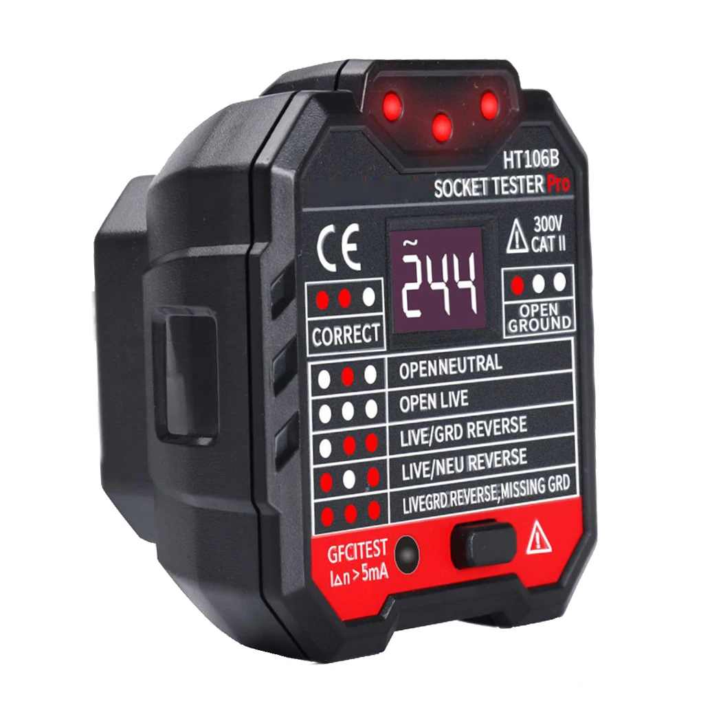 

HT106B HT106D HT106E Digital display socket tester plug polarity phase check detector Voltage test multi-function electroscope