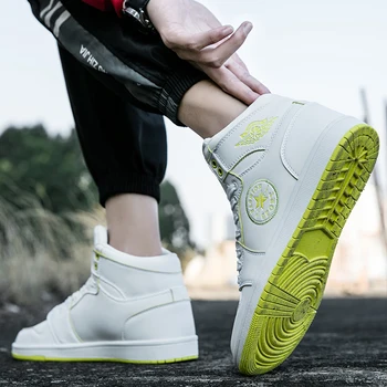 

Men Shoes Spring Autumn Casual Microfiber leather Fashion Flats Lace-up High Top Male Cool Street Sneakers adulto White shoes