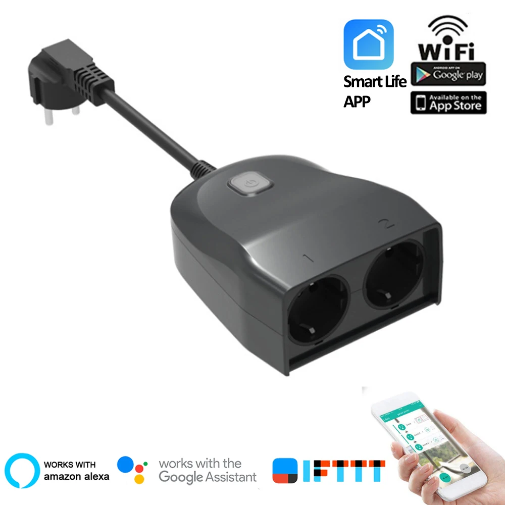 

Wifi Smart Socket Outdoor IP44 Waterproof Wifi Eu Plug 2 Outlets Wireless Remote Control Works With Alexa Google IFTTT