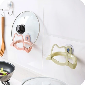 

Plastic Wall Sucker Cooking Pot Lid Holder Shelf Pan Dishcloth Bracket Shell Cover Sucker Kitchen Gadgets Storage Holder Rack