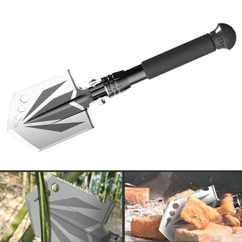 Stainless Steel Hiking Shovel Folding Outdoor Backpacking Digging Trowel with Grip Cover Outdoor Tools 2