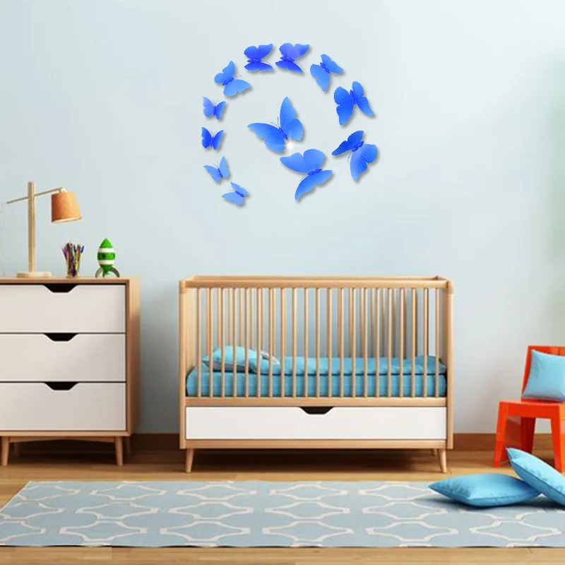 Pretty Simulate 3D Butterflies Wall Stickers Vivid Colored Butterfly PVC Material Art Decals Home Sticker Party Supplies 12pcs
