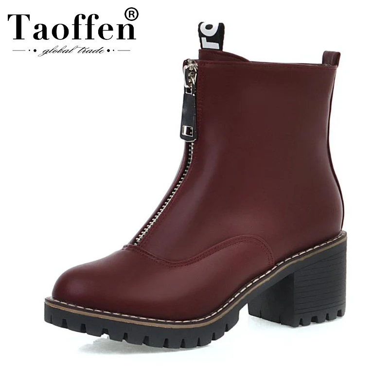 

Taoffen Luxury Front Zipper Sexy Ladies Motorcycle Boots Platform High Heels Ankle Boots Daily Casual Shoes Women Size 32-43