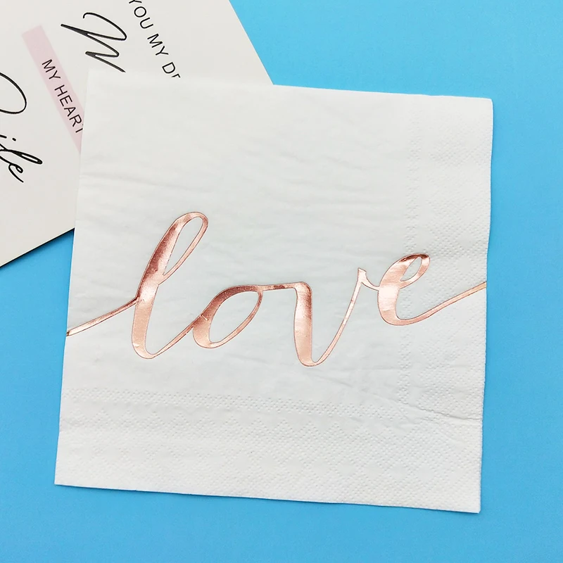 Set 24 Розовые золотые салфетки с надписью Love(80) бумажные Коктейльные салфетки 33 см для свадебного приема декоративные аксессуары для душа невесты посуда - Color: Set 24