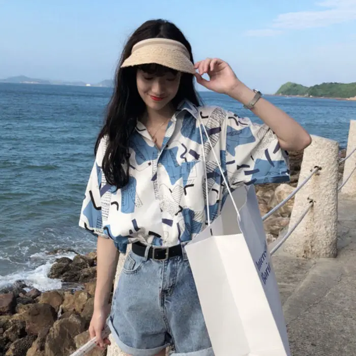 Blouse shirt Новинка Харадзюку демон печати Летняя женская блузка панк готика Повседневная Свободная рубашка с коротким рукавом топы женские милые каваи Топы - Цвет: Blouse shirt