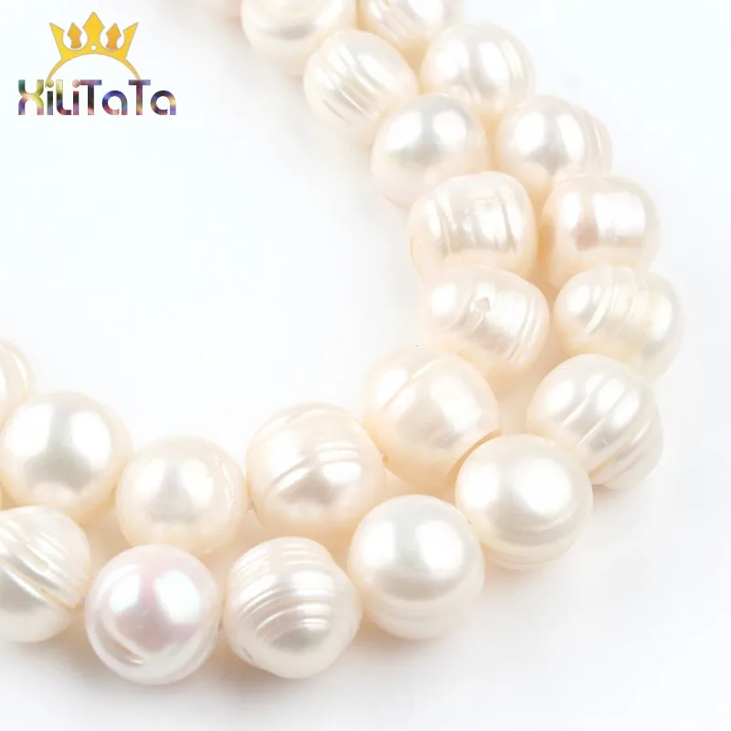12-13mm AAA Natural Freshwater Pearl Round Beads Genuine White Pearls Beads For Jewelry Making DIY Bracelet Accessories 15''
