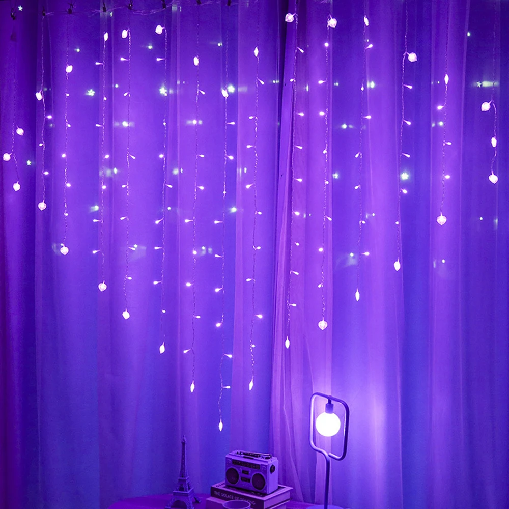 Heart Style LED Window Curtain String Lights LED Heart Lights for Wedding Valentine Day Party Bedroom Indoor Decoration 6 Colors