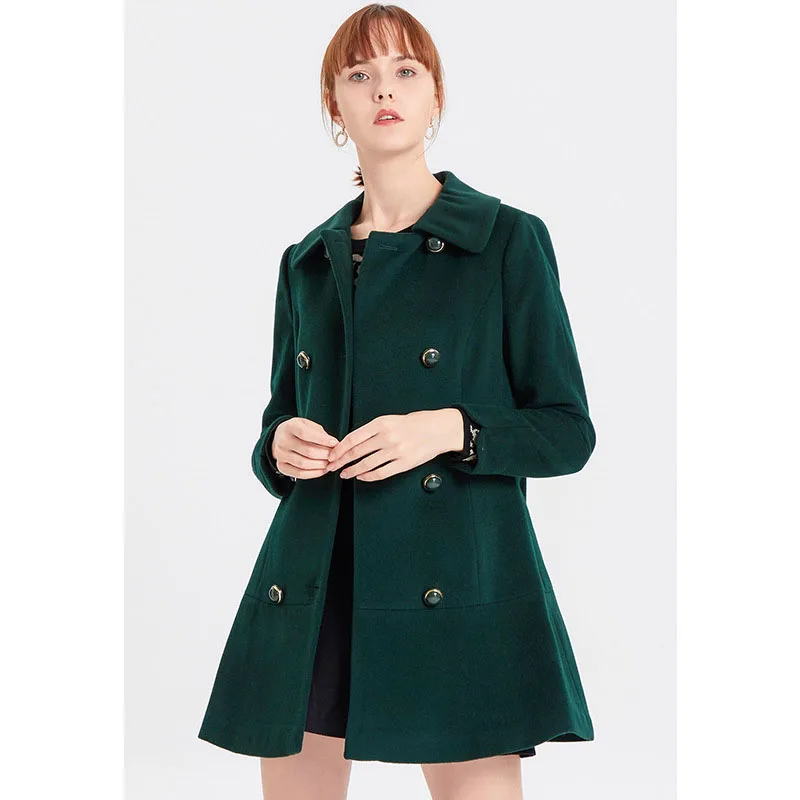 Dark green Шерстяное теплое пальто женское двубортное темно-зеленое длинное пальто зимнее теплое ветрозащитное пальто модное женское Шерстяное Пальто - Цвет: Dark green