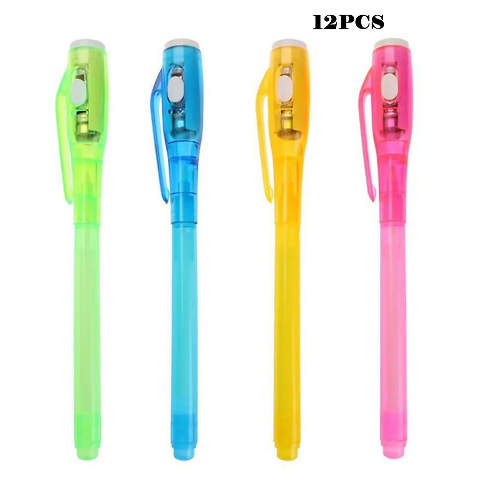 

12PCS/Lot Fashion 2 In 1 Magic UV Black Light Creative Combo Stationery Invisible Ink Pen Stationery