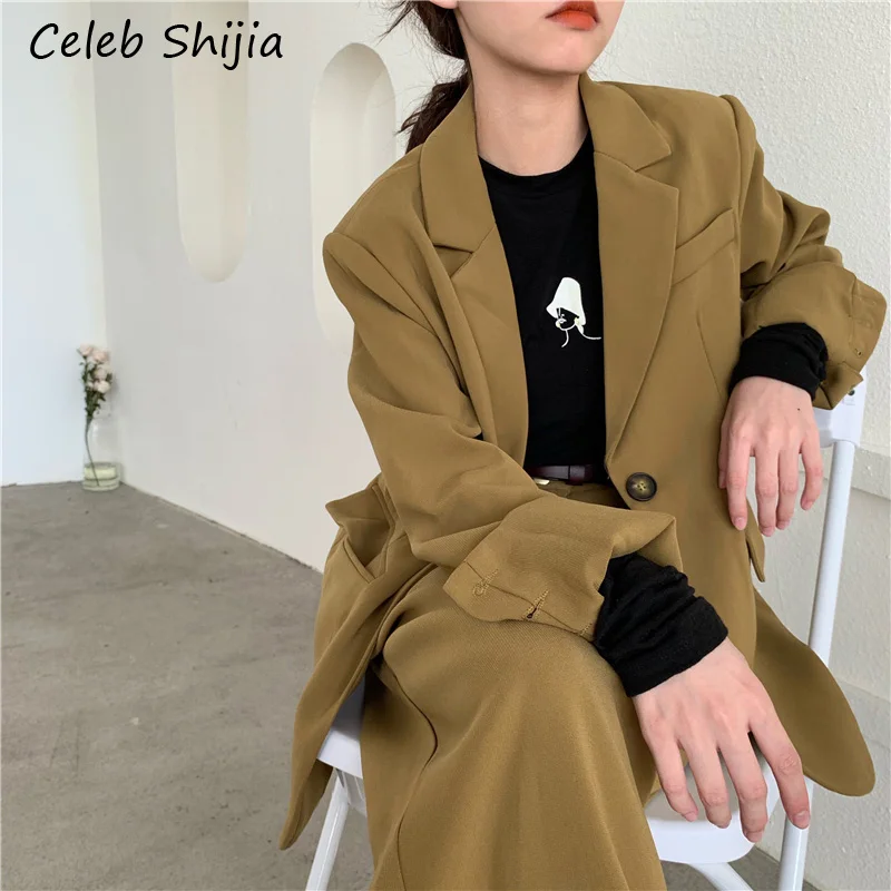 SHIJIA pant suits for woman chic oversized 2 piece set notched collar blazer jacket and high waist pants workwear office ladies
