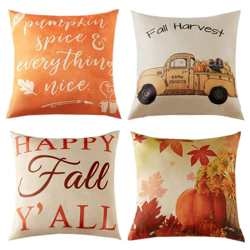 Set Of 4 Fall Pillow Covers Autumn Theme Farmhouse Decorative Pillow Covers Autumn Theme Farmhouse