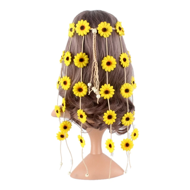 Sugarbay Bohemian Sunflower Headband Festival Stretch hair accessories Elasticity  Wreath Yellow  Flower Crown Women HairBand hair bows for women Hair Accessories