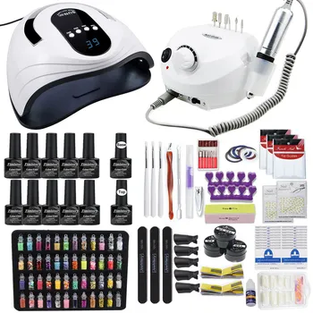 

Upgraded Version Super Nail Set 120W Nail Lamp With 48 Crystal Powder Set And Complete Nail Tool 10 Color Nail Gel Top/Base Gel