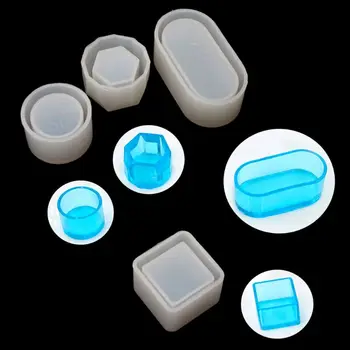 

4Pcs DIY Box Silicone Resin Molds Kit Mini Round Square Flower Pot Storage Mold