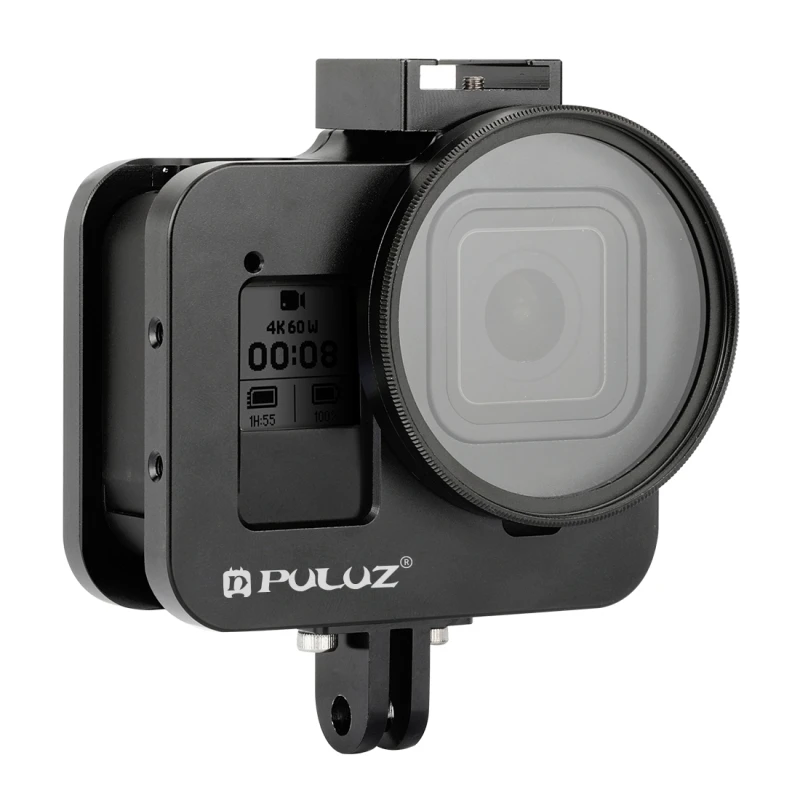 PULUZ PU358 для GoPro HERO8, черный корпус, чехол с ЧПУ, алюминиевый сплав, защитная крышка, клетка со страховой рамкой и 52 мм УФ-линзой