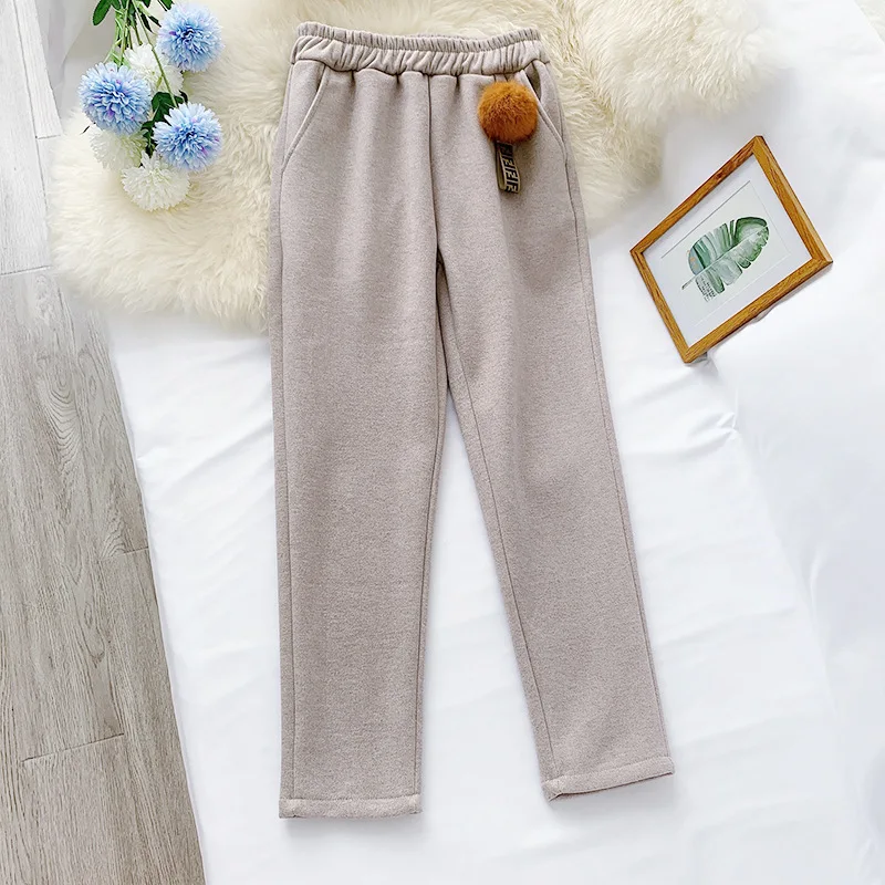 

AcFirst Autumn Winter Khaki Women Fashion Long Pants Harem Pants High Waist Female Pants Plus Size Woolen M L XL Keep Warm
