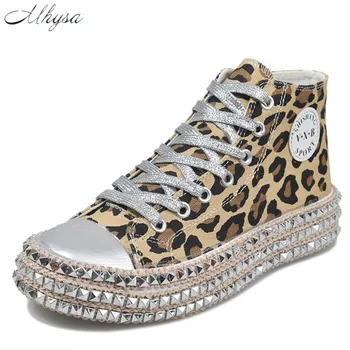 

Mhysa 2019 AutumnWomen shoes Sexy Leopard Print fashion Rivets Women Canvas shoesCasual Low High Top women Sneakers basket femme