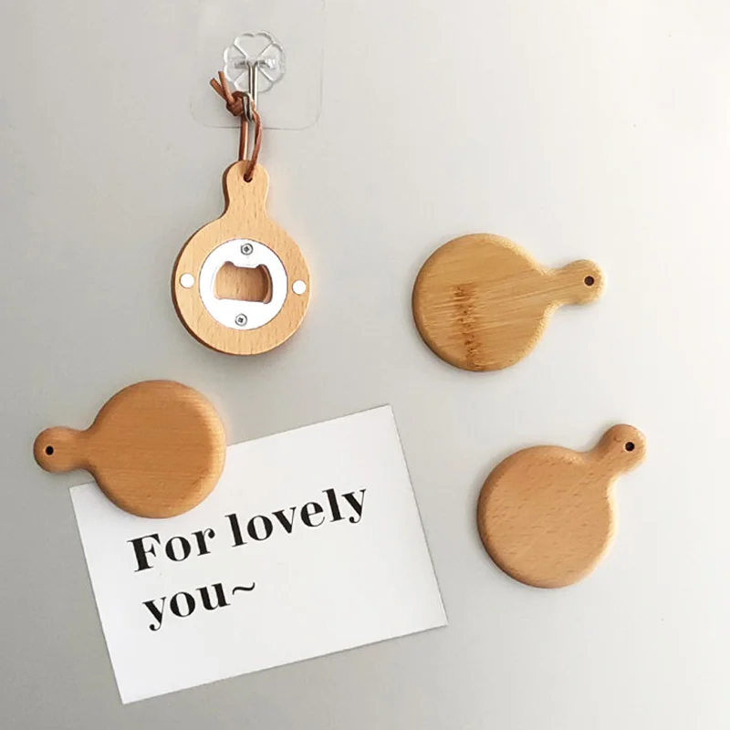 100 Stücke Kreative Bambus Holz Flaschenöffner Mit Griff Untersetzer Kühlschrankmagnet Dekoration Bier Flaschenöffner Kostenlose Gravieren Logo – Detail 3