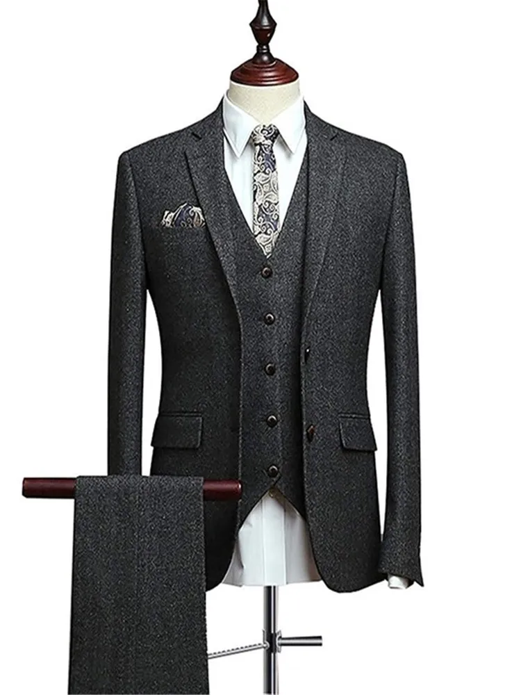 New Custom Made Costume Homme Ternos Slim Fit Winter 3 Piece Men Suits Business Groom Tuxedos Wedding Tweed Suit - Цвет: Style and color