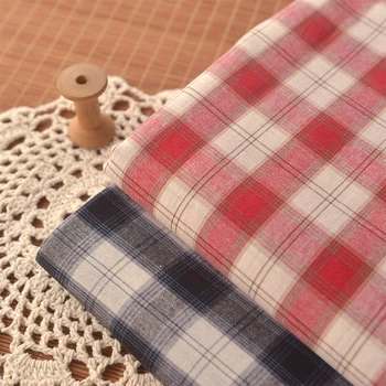 

Red and black woven plaid thin cotton linen shirt dress scarf clothing tablecloth handmade diy fabric